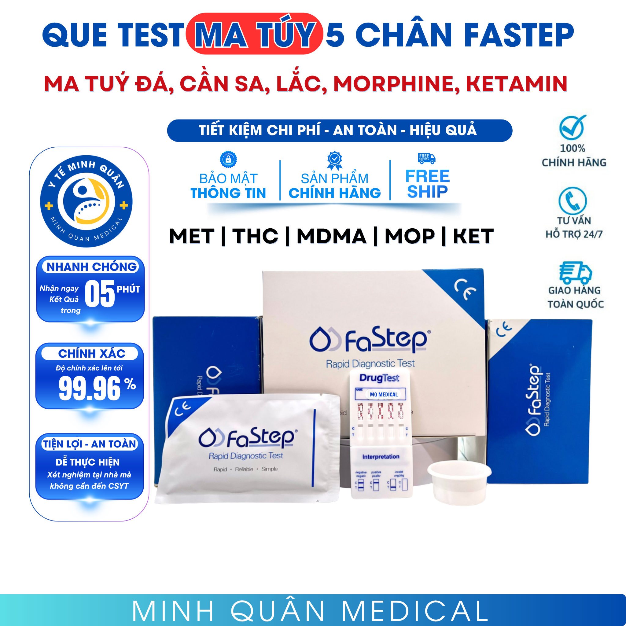 Multi Drug 5 Panel MET | THC | MDMA | MOP | KET - Sàng lọc nhanh 5 chất ma túy tại nhà